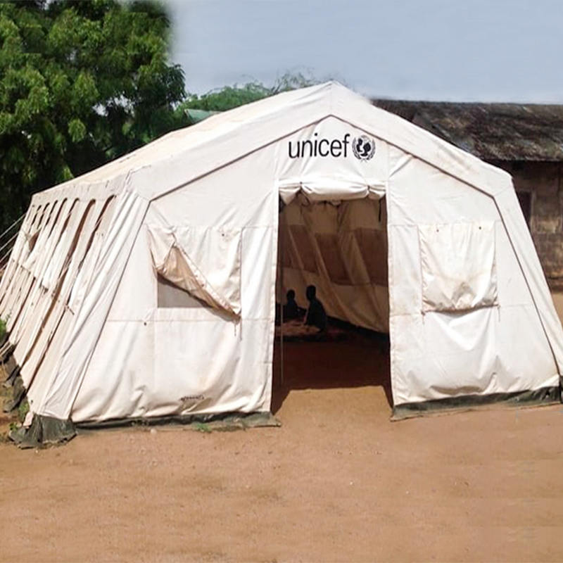 Tenda Huggy de abrigo temporário multiuso padrão UNICEF de 72 m² estabilizada por UV