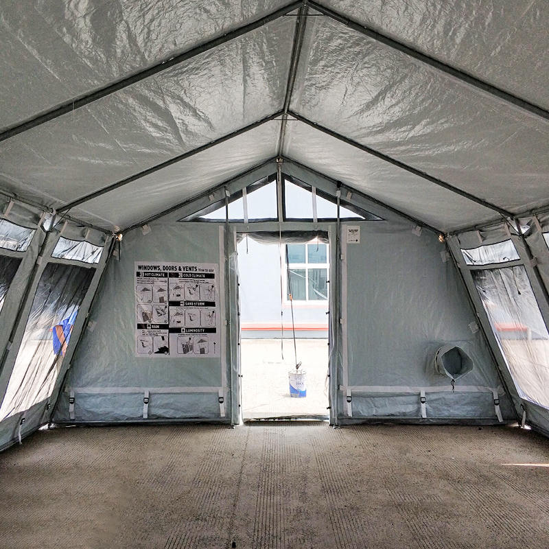 Tenda central multiuso padrão UNICEF de 42m² com cobertura de sombra integrada/removível
