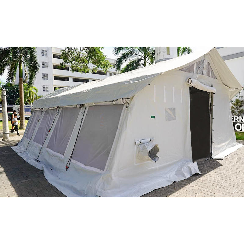 Tenda central multiuso padrão UNICEF de 42m² com cobertura de sombra integrada/removível