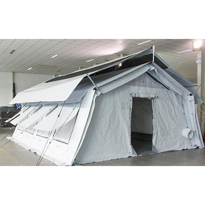 Tenda central multiuso padrão UNICEF de 42m² com cobertura de sombra integrada/removível