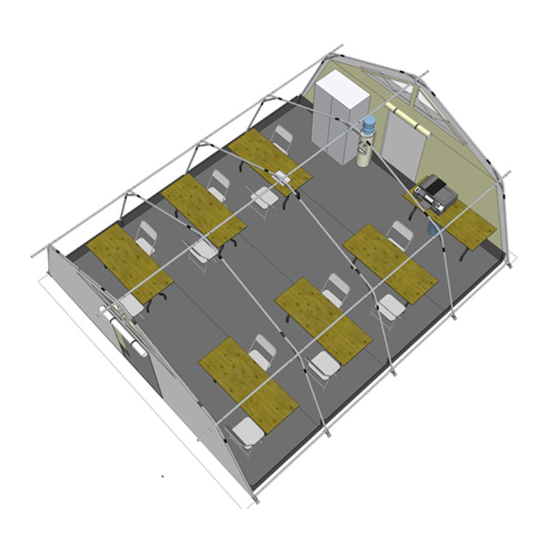 Tenda central multiuso padrão UNICEF de 42m² com cobertura de sombra integrada/removível