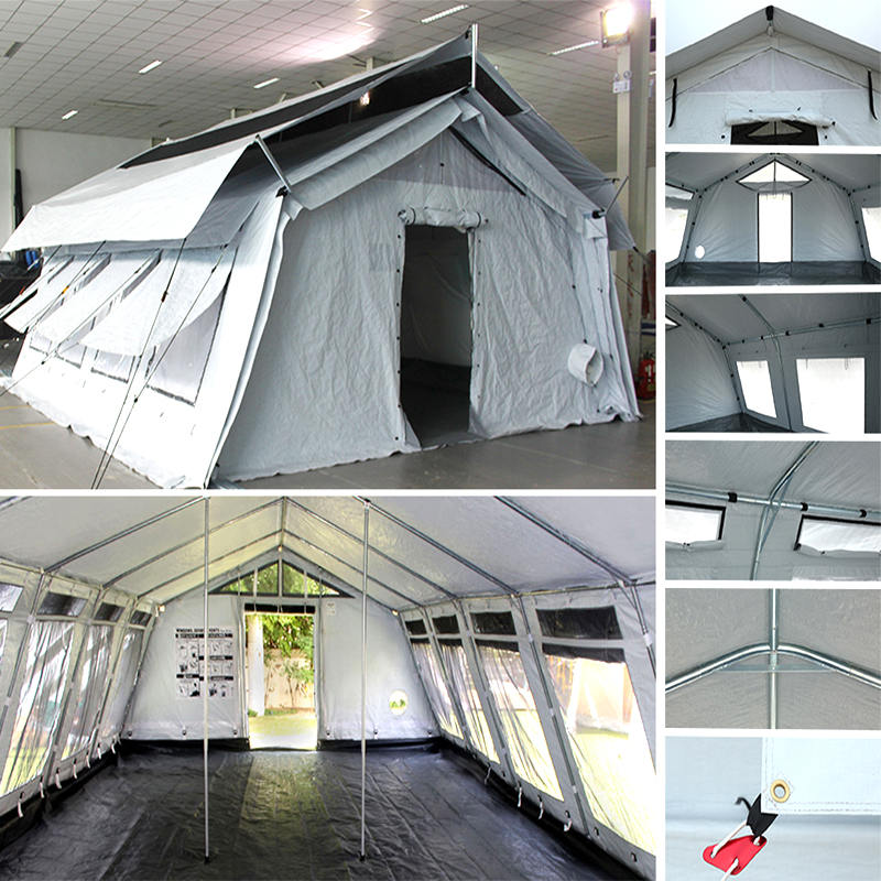 Tenda central multiuso padrão UNICEF de 72m² usada para armazenamento, hospital, dispensário, escola, escritório